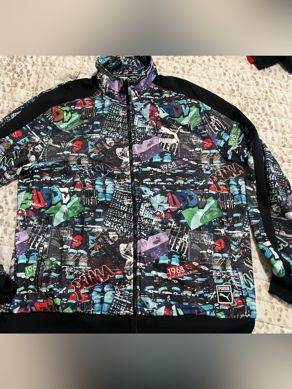 PUMA Men’s Black Multicolor Graphic Zip Jacket
